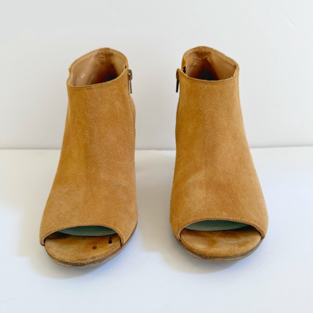 MAISON MARTIN MARGIELA TAN BROWN SUEDE PEEP TOE CHUNKY HEEL ANKLE BOOTS - Picture 5 of 10